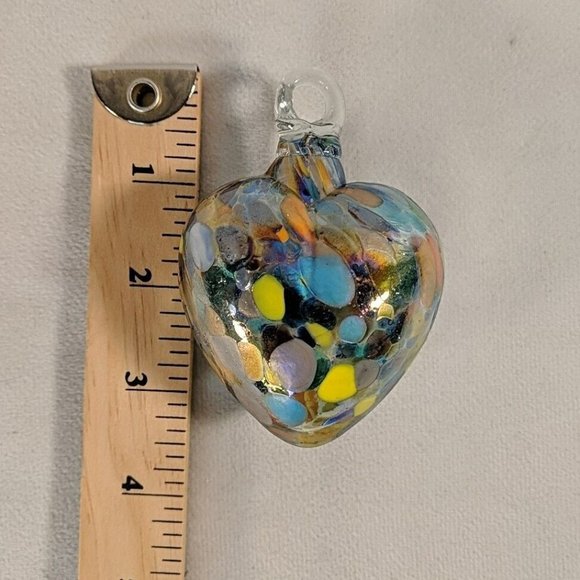 Hand Blown Colorful Art Glass Heart Hanging Ornament Decor Multi Gold 3.5" - Picture 10 of 10